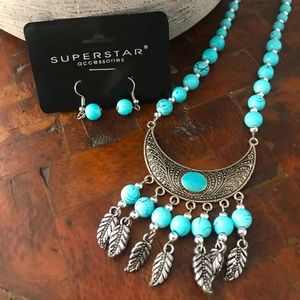 Turquoise Colored Necklace and Earring Set